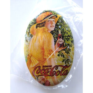 Coca-Cola Licensed Pocket Mirror Oval Soda Advertising 1973 Unused Sealed Coke